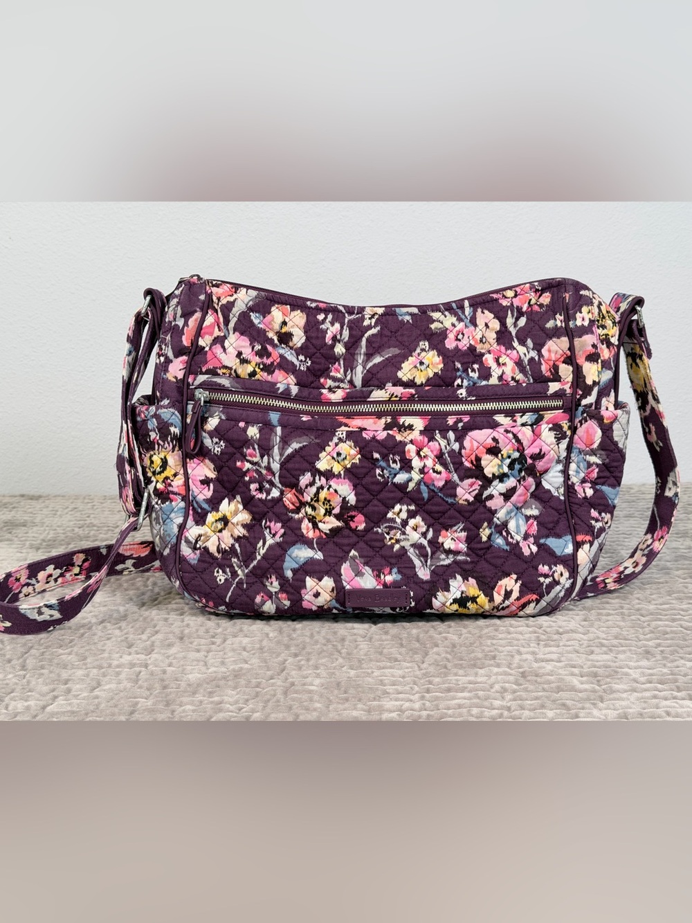 VERA BRADLEY On The Go Crossbody Bag Purple Floral Retired Indian Rose Print